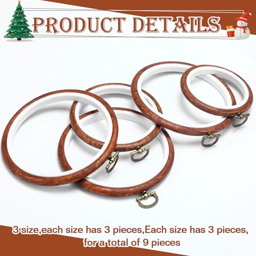 Doublefill 9 Pcs 3.5 to 5.3 in Round Embroidery Hoops Frame, Imitated Wood - color: Imitated Wood, size: 3.5 in to 5.3 in