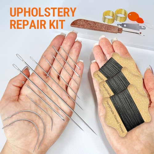 VONEEDL Upholstery Repair Kit: Waxed Sewing Thread (3 Rolls - Black Color) & Heavy Duty Needles (11 PCS) for Leather, Canvas & Quilting Thread - color: Black 3