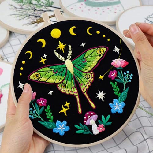 Nuberlic Moth Embroidery Kits for Beginners,Cross Stitch Kits - color: Moth