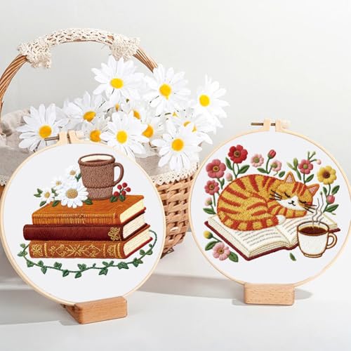 ORIGACH 6 Pack Book & Flower Embroidery Kit for Beginners - style: Book & Flower