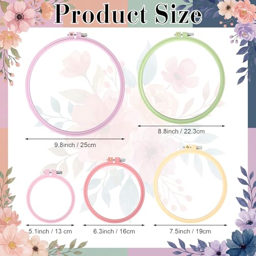 Tigeen 5 Pcs Embroidery Hoops, 5 Sizes ABS Plastic for Sewing, Round - style: Round