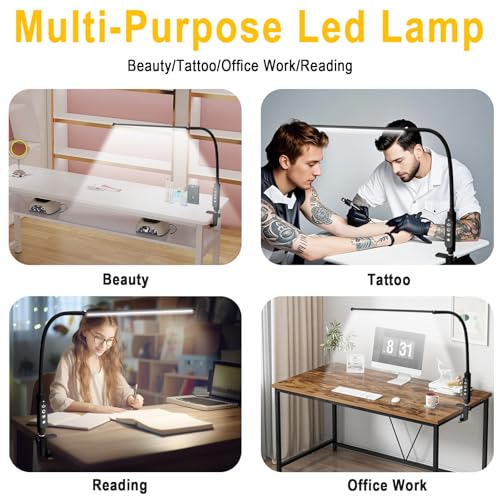 CGBE Nail Light for Desk, 23.6" Nail Desk Lamp with 360° Flexible Gooseneck - color: Black-Clip