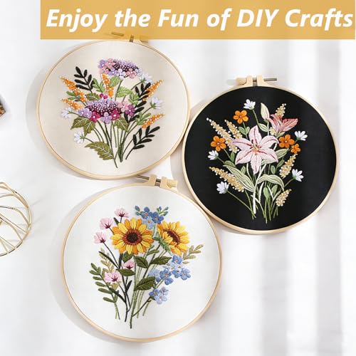 3 Packs Embroidery Kit for Adults, Embroidery for Beginners (Flower) - color: Flower