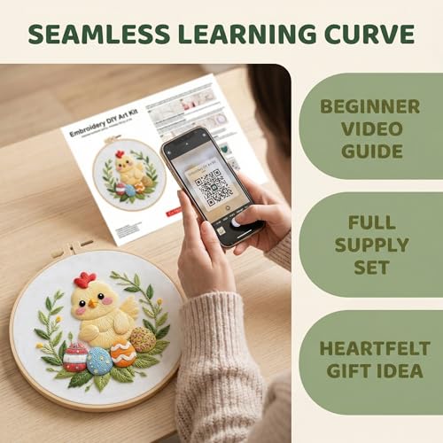WaFtesh Embroidery Kits for Beginners Adult, DIY Hand Embroidery Cross Stitch Starter Set with Pattern, 3D Rabbit Needlepoint & Cross Stitch 7.9 Inch Hoop Threads, Needles, Instruction - color: Egg Garden