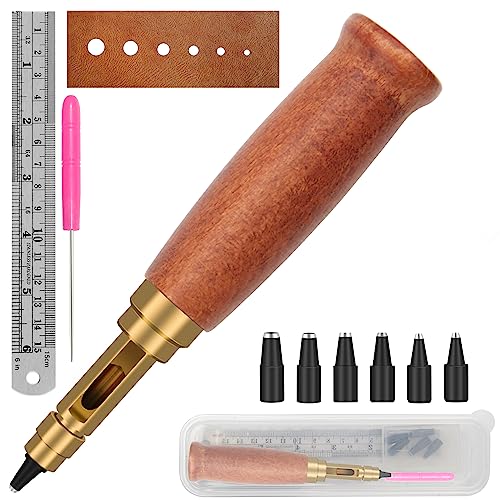 Japanese Screw Punch, Boyistar Wood Handle Belt Hole Puncher - color: Brown