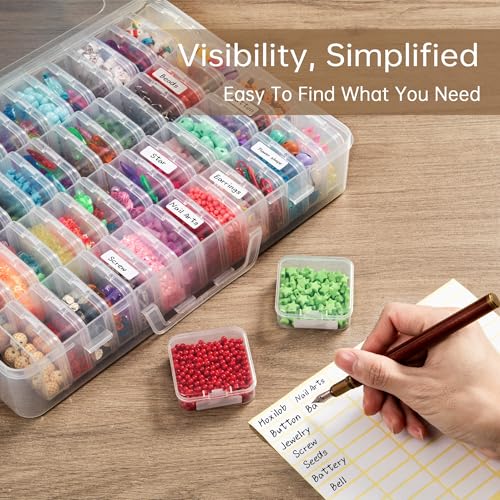 Bead Organizer Box, 120 Pack Small Clear Storage Boxes with Labels, Large Travel Craft Case with Handle, Mini Plastic Containers for Jewelry Making Diamonds DIY Pony Bracelet Screws Seeds Small Parts - size: 2 Pack 120 Pcs