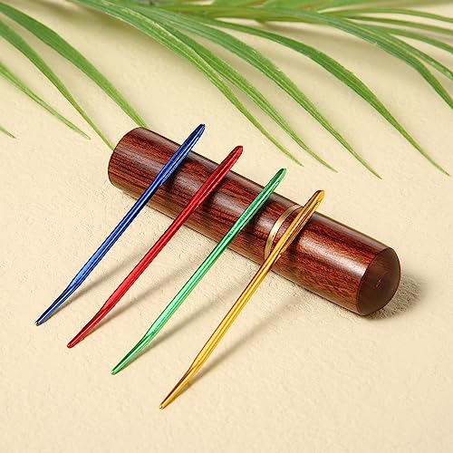17pcs Large Eye Sewing Needles Kit, Stainless Steel Large-Eye Blunt Needles & Bent Tapestry Needles, Sharp Tapestry Needles Hand Knitting Needles with Wooden Needle Case for Crochet Projects