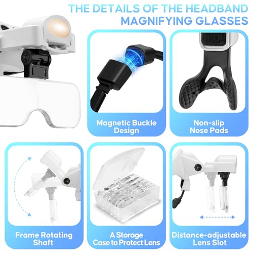 Magnifying Glass with Light 1X-4X, Rechargeable Magnetic Magnifier - color: White