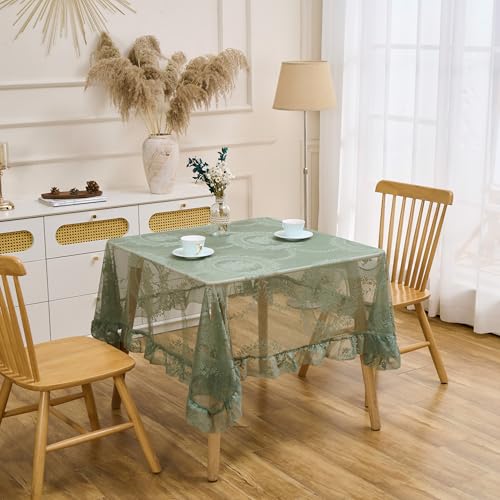 Green Lace Tablecloth, Floral Square Table Cloth 55"x55" - color: Green, size: 55" x 55" (Square)