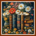 Funart Stamped Cross Stitch Kits for Beginners Full Range of Cross Stitching Preprinted Embroidery Kits for Adults, 11CT Embroidery Pattern Needlepoint Kits-Book Flowers 18x18 inch - color: ColorArt76