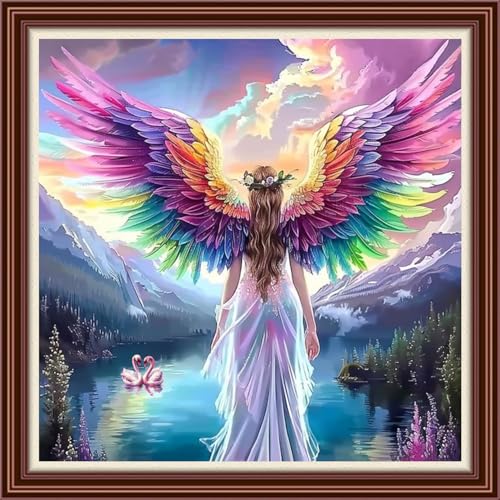 Dimensean Counted Cross Stitch Kit for Beginners, 11CT Unprinted Cross-Stitch Kit Easy Patterns Needlepoint Kit Cross Stitching Embroidery Kit Supplies-Swan Lake Angel Girl 18x18 inch - color: Patterns45