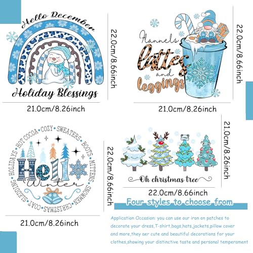 Christmas Iron on Transfers Santa Dwarf Snowman Iron on Patches Blue Iron on Stickers Washable Heat Transfer Appliques Thermal Transfer Stickers for Christmas Shirt Cloth DIY Crafts Party Favors 4PCS - color: S