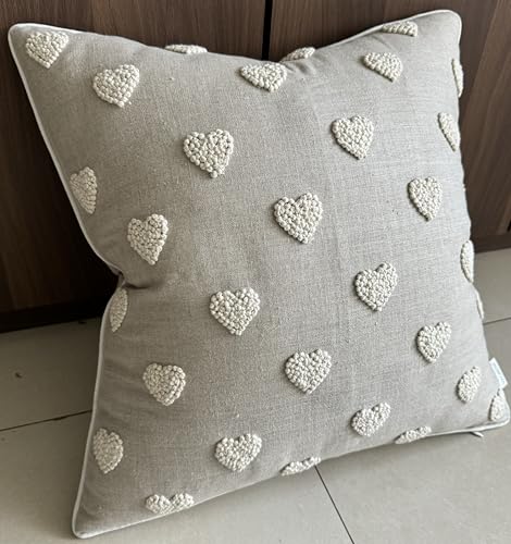 VAGMINE Embroidered Tufted Heart 18x18 Throw Pillow Cover, Natural - color: Natural-french Knots, size: 18" x 18" (Pack of 1)