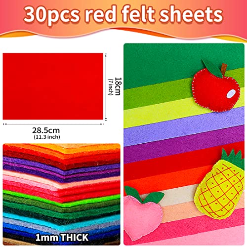 IOOLEEM Red Felt Sheets, 30pcs 7"x11.3" (Close to A4 Size - Pre-Cut Felt Fabric Sheets for Crafts, Sewing) - color: Red, size: Plain 7x11.3 inches (18x28.5cm)
