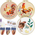 ERKOON 3 Sets Embroidery Kit, Floral Cross Stitch Set for Include Embroidery Cloth Hoops Threads for Craft Lover Hand Stitch (Rooster) - color: Rooster