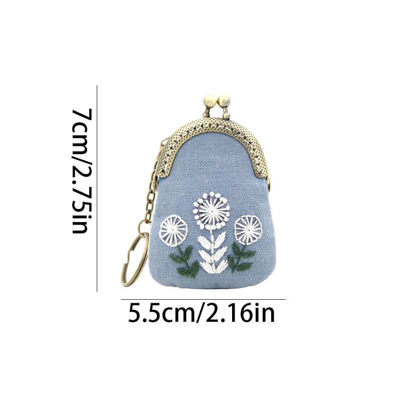 NOIAFZY 1pcs DIY Embroidery Mini Coin Purse Kit with Necklace & Keychain - Versatile Sweater Chain or Bag Charm, Includes Printed Fabric, Thread, Needle & Instructions