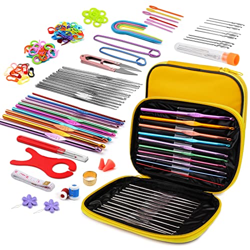 IMZAY 110 Pcs Crochet Hooks Set 0.6–6.5mm Crochet Needles for Yarn - color: Yellow, size: 110 Pcs