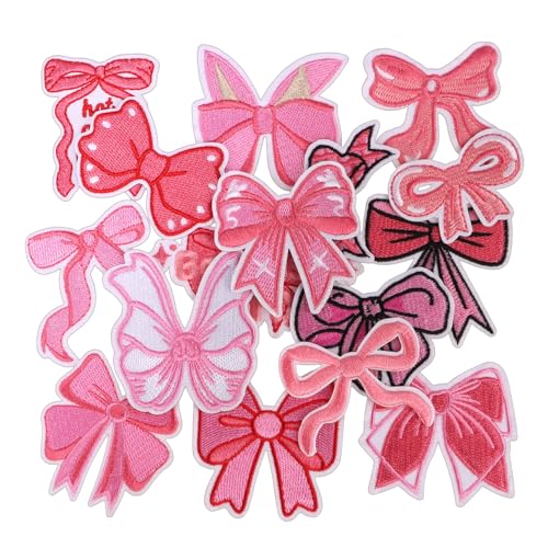 16pcs Bow Iron on Patches, Cute Pink Embroidered Applique Patch for Clothes - color: Pink Bow, 16pcs