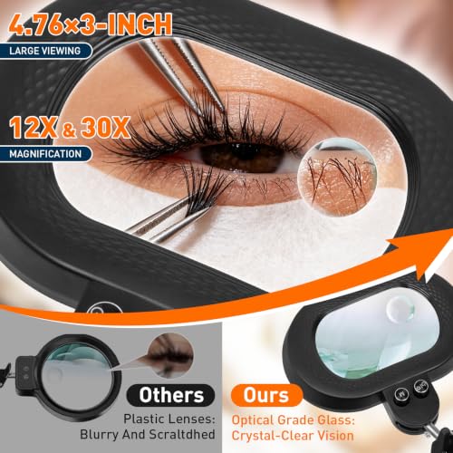 2200 Lumens 12X 30X Esthetician Magnifying Lamp, 3-Axis Magnifier - color: Black, size: 12X 30X