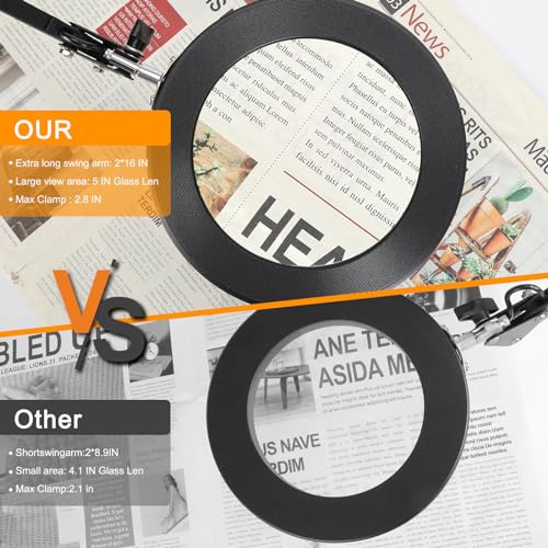 Large 15X Magnifying Glass with Light, 5 in Real Glass Stand Lighted Magnifier, 3 Color Modes Steepless Dimmable LED Magnifying Desk Lamp with Clamp, Hands Free for Close Work Crafts Hobby