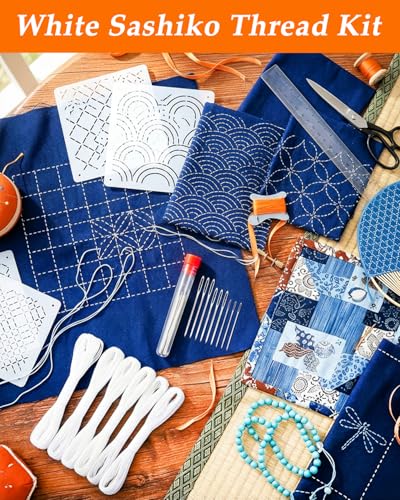 eZAKKA Sashiko Embroidery Kit 30 Patterns, 9 Needles &6 Threads for Mending - color: White Sashiko Full Kit(45Pcs)