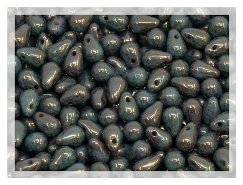 Czech 100-Piece Glass Beads, Small 4x6mm, Teardrop Paque Turqouise Violet Luster - color: Small - Turquoise Violet