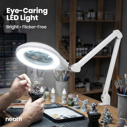 Neatfi Elite Super LED Magnifying Lamp with Clamp – 6” Glass Lens, 2.25X/4X Bifocal, 6500K Daylight | Glare-Free, Nonpolar Dimming | Reading, Crafting & Precision Work (6 Inch Lens, White) - color: White, size: 6 Inch Lens