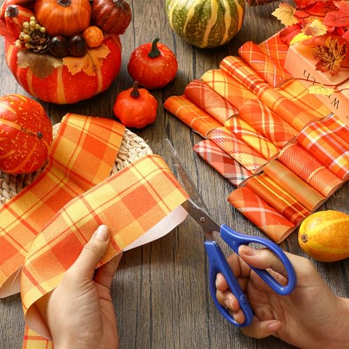 Hosuly 40 Pcs Fall Fabric Orange Yellow Plaid Jelly Quilting Strips Roll - color: Orange Plaid