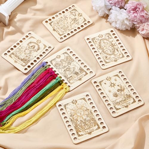 ORIGACH 6 Set Tarot Wooden Embroidery Thread Organizer Cards