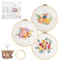 Gmakto Embroidery Kits for Beginners,3 Sets Beginner Embroidery Kit for Adults,Including 3Pcs Embroidery Cloths with Floral Pattern, 1 Pcs Plastic Embroidery Hoops, 3Pcs User Manual(Flower)
