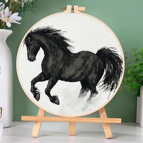 DIY Cross Stitch Kits Adorable Black Horse with Hoop 20x20cm-8