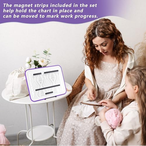 Flutesan 8 x 12 Inches Knitting Pattern Holder with 4 Replacement Magnets Knitting Chart Keeper Cross Stitch Magnetic Board Cross Stitch Accessories and Supplies for Crochet(Purple Border) - color: Purple Border, size: 8.27 x 11.81 Inches
