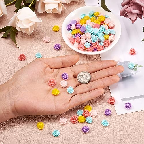Beadthoven 200pcs 11mm Tiny Resin Rose Flower Cabochons Mixed Color Flatback Beads Cabochons Jewelry Embellishment Supplies for Scrapbooking Necklace Making DIY Crafts - color: Rose-Mixed Color#11mm