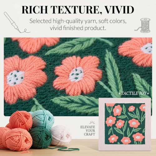 Harimau Embroidery Punch Needle kit Frame, Embroidery Starter Kits for Beginner,Punch Needle Fabric with Pattern,Threader, Yarns,Embroidery Hoops & Rug Punch(Ocean Green) - color: Ocean green