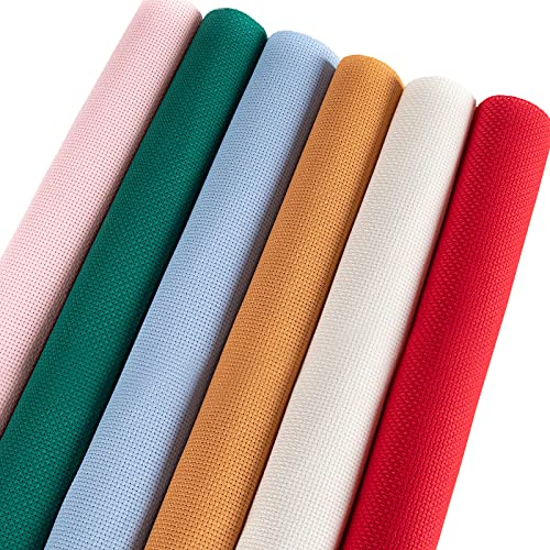 6 Pieces Aida Cloth 14 Count, Cross Stitch Fabric 6 Colors, 12 inch by 18 inch