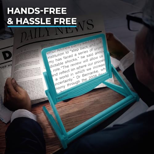 MAGNIPROS 5X LED Page Magnifying Glass, Detachable Stand, 3 Color Modes - color: Aqua