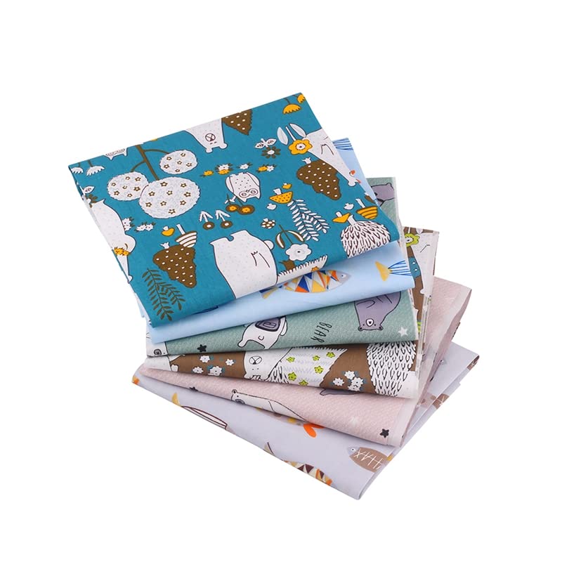AMORNPHAN Bear and Fish Animals Cartoon Printed 100% Cotton Quilting Bundles Fabric for Patchwork Needlework DIY Sewing Crafting Precut Face Mask 16x20 Inches (40x50cm.) Set of 6 Pieces (Bear&Fish) - color: Bear&fish
