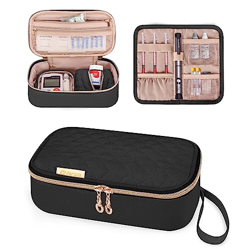 Yarwo Diabetic Travel Case for Blood Glucose Monitor, Test Strips, Syringes - color: Black