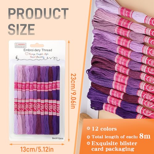 12 Skeins Embroidery Floss, 105 Yards Purple Embroidery Thread - color: Purple Series