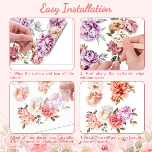 Peacoblue French Peonies Rub On Transfers for Furniture Craft 6"x12" - style: French Peonies