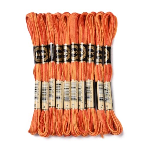 10 Skeins Dark Orange 0.5mm 6-Ply Polyester Embroidery Floss Cross Stitch Threads Segment Dyed Gradient for DIY Craft Hand Sewing Knitting DIY Crafts Jewelry Making 8.75 Yards(8m)/Skein - color: Dark Orange