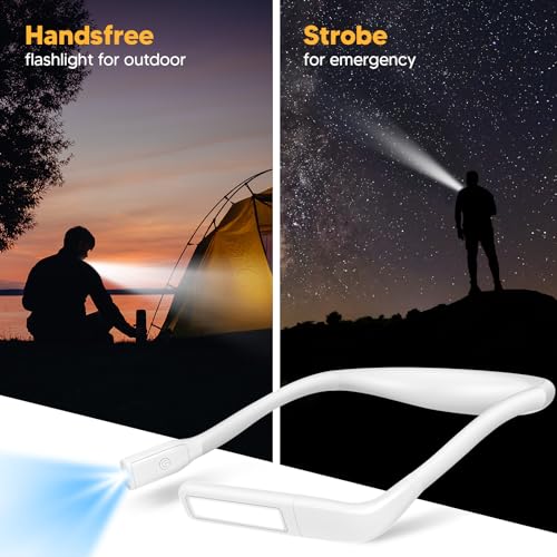 Neck Light, Rechargeable Book Light for Reading, Bright Dual Lamps - color: White