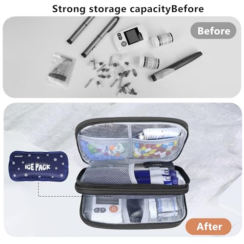 suzamed Double Layer Insulin Cooler Travel Case, Expandable Space, Black - color: Black