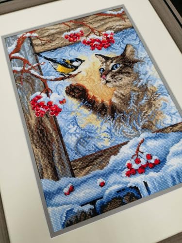 RIOLIS - Meeting at The Window 2049, Cat Lovers Cat Cross Stitch Kits 8¼"x11¾, Cross Stitch Kits for Beginners & Advanced, Crossstitching Kits Adult, Counted Stitching Kits, Cat Embroidery Kit - style: Meeting at The Window 2049