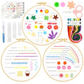 Ponpon 3 Sets Embroidery Kit for Beginners, Embroidery Kit for Adults with Follow Instruction, Cross Stitch Kits with Wooden Embroidery Hoops (Stlye F) - style: Stlye F