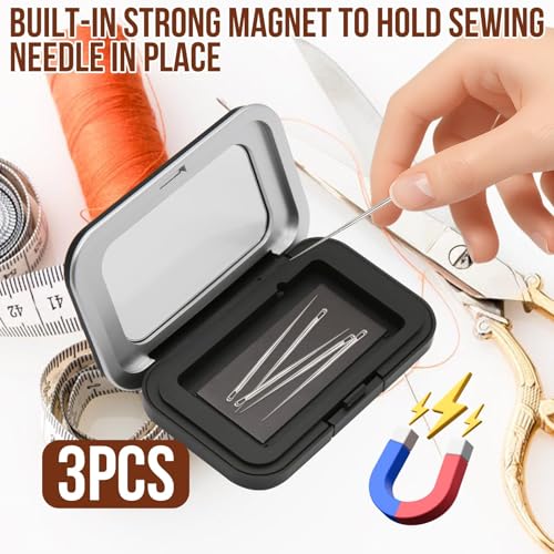 3Pcs Magnetic Pin Holder Box with Transparent Acrylic Lid, Strong Built-In Magnet Secures Pins Under 6.5cm, Sewing Needle Organizer Box with Snap Closure, Craft Supplies Storage Gift for Sewers - color: 3Pcs