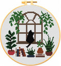 Plant Black Cat Stamped Cross Stitch Kits for Adults Beginners with Frame - color: Black Cat Plants Cross Stitch