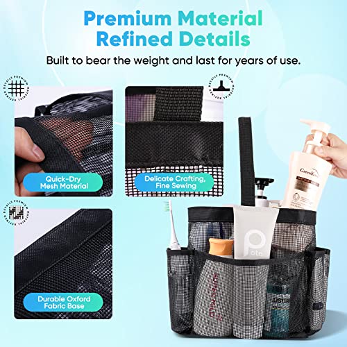 EUDELE Mesh Shower Caddy Portable for College Dorm Room Essentials, Shower Caddy Dorm with 9-Pocket Large Capacity for Beach, Swimming, Gym, Camping, Travel essentials - color: All Black