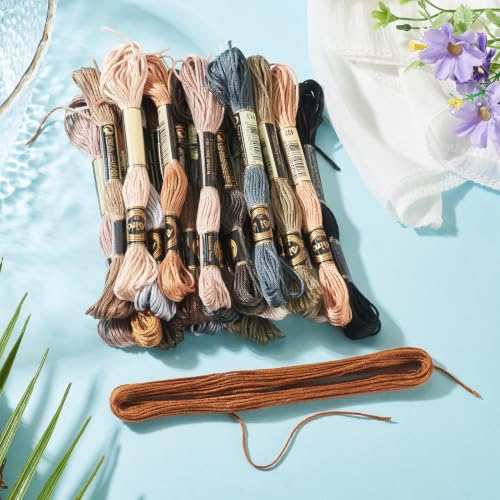 FASHEWELRY 24 Skeins Embroidery Floss Thread 1mm Cross Stitch Thread Yarn - color: 24 Colors-Brown, size: 1mm