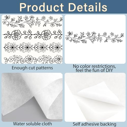 30Pcs Embroidery Paper Flowers Water Soluble Embroidery Designs Floral Lace Trimming Theme Stick and Stitch Wash Away Transfer Paper Stabilizers for Hand Sewing Beginners 11.7 x 8.3 Inch - color: Flower